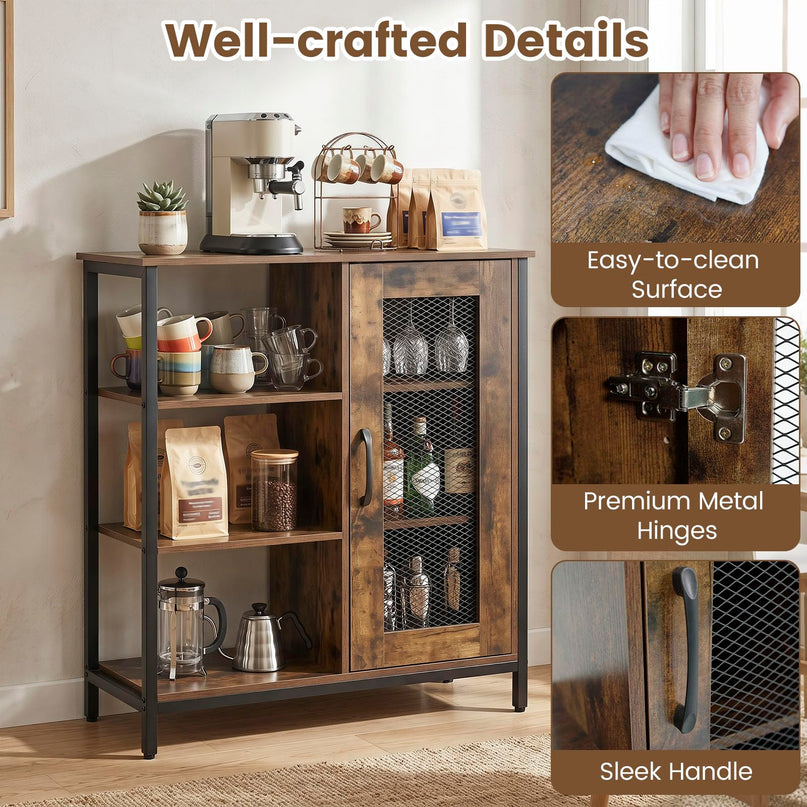 Giantex Buffet Sideboard | Industrial Kitchen Storage Side Cabinet with Metal Mesh Door