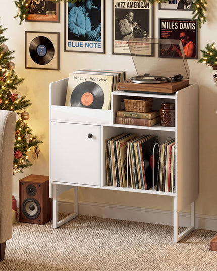 Giantex Record Player Stand with Open Shelf & Cabinet Hold Up to 250 Albums