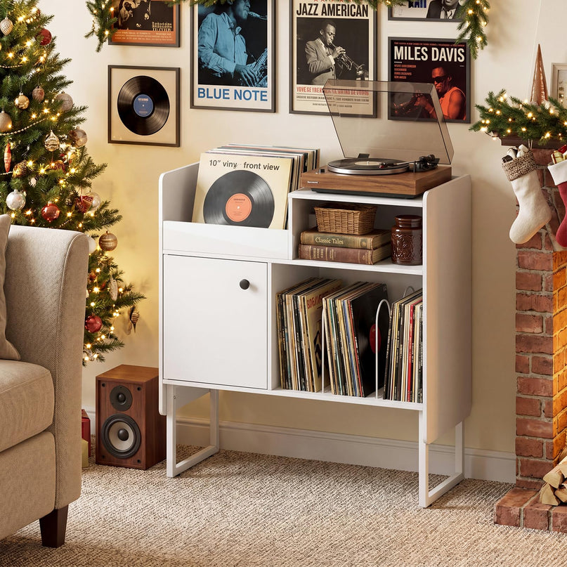 Giantex Record Player Stand with Open Shelf & Cabinet Hold Up to 250 Albums