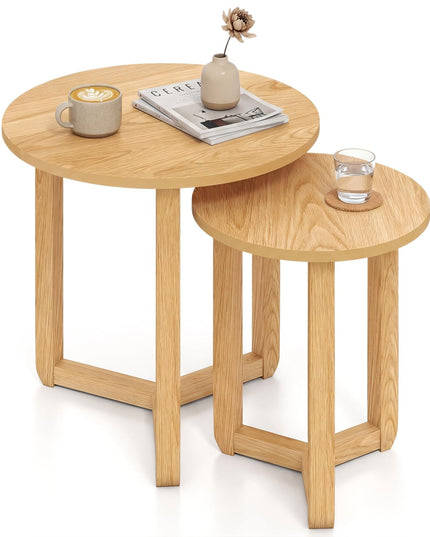 Giantex Round Nesting Coffee Table Set of 2 Wood Nesting End Tables