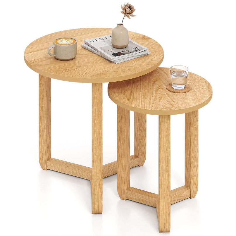 Giantex Tables basses gigognes rondes, ensemble de 2 tables d'appoint gigognes en bois