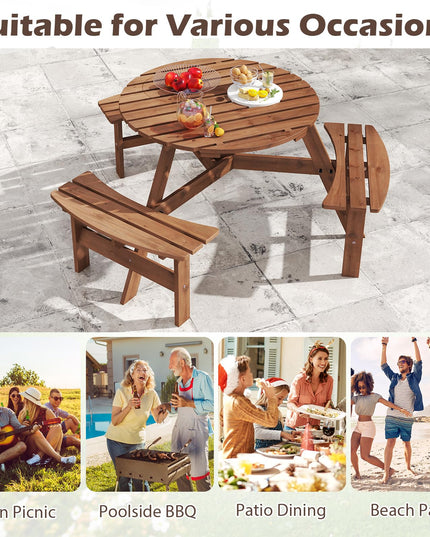 Giantex 6-Person Round Picnic Table Set with 3 Benches 550 LBS Bench Capacity