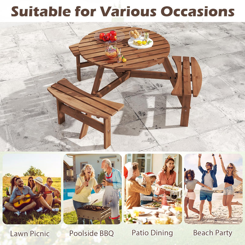 Giantex 6-Person Round Picnic Table Set with 3 Benches 550 LBS Bench Capacity