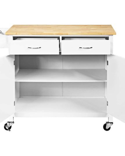 Giantex Kitchen Island, Rolling Kitchen Cart, Wood Counter Top, Bar Dining Room Organizer Furniture, White