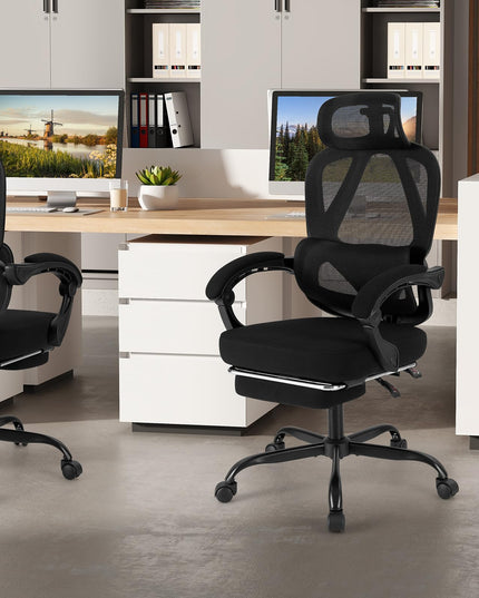 Giantex Ergonomic Desk Chair with Retractable Footrest 135° Tilting Backrest & Lumbar Support