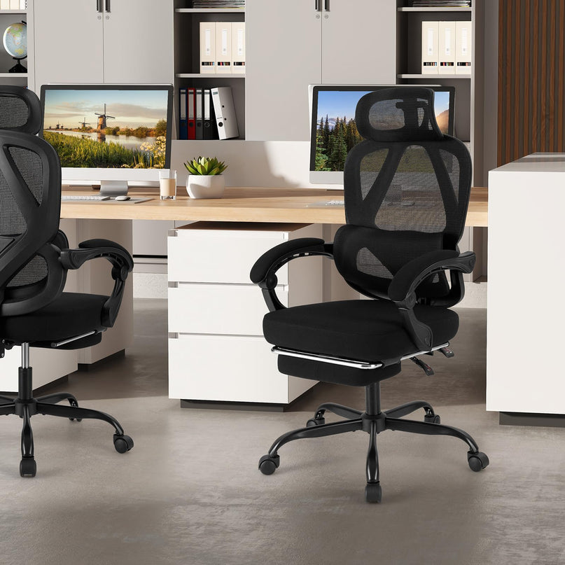 Giantex Ergonomic Desk Chair with Retractable Footrest 135° Tilting Backrest & Lumbar Support