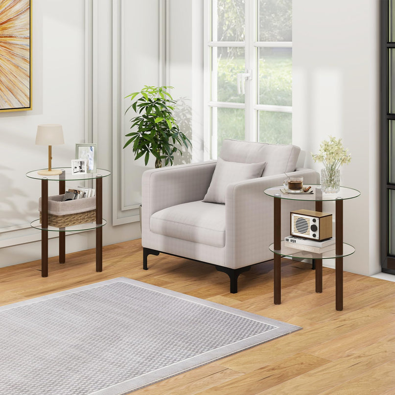 Giantex Round End Table for Living Room Bedroom Home Office