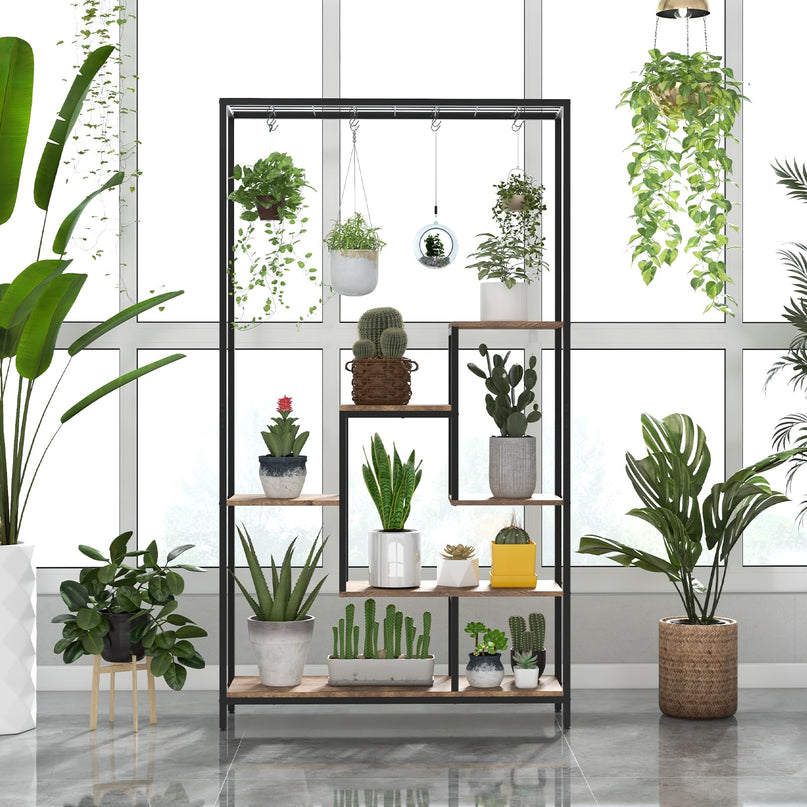 Giantex 71" Tall Plant Stand Indoor, 6-Tier Metal Plant Shelf with 10 Hanging Hooks