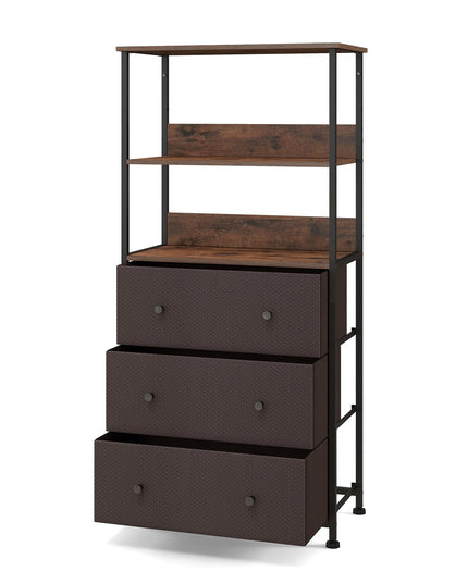 Giantex Corner Shelf with 3 Storage Drawers - 3-Tier Bookshelf with Height Adjustable Upper Shelf