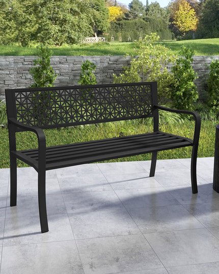 Giantex Patio Bench with Geometric Backrest for Garden
