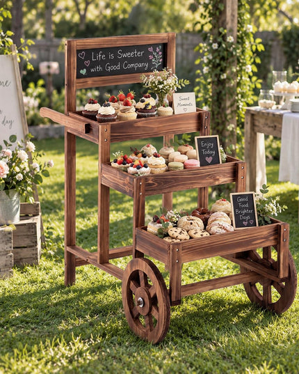 GIANTEX 3-Tier Wooden Plant Stand with Chalkboard & Wheels
