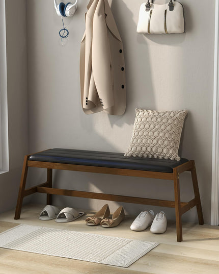 Giantex Upholstered Wood Dining Bench, 50" Entryway Bench w/Padded Seat & Solid Rubber Wood Frame