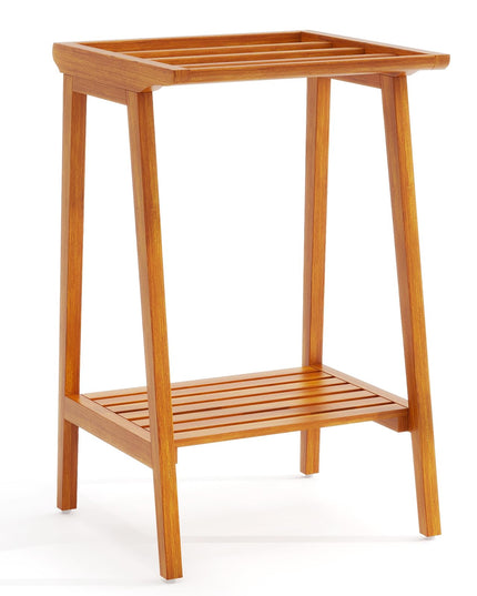 Giantex Teak Towel Rack for Bathroom, 5 Bars Freestanding Towel Racks with Storage Shelf, 19.5" L x 19.5" W x 31.5" H