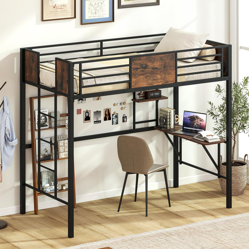 Giantex Twin Loft Bed with Desk - Heavy-Duty Metal Bed Frame