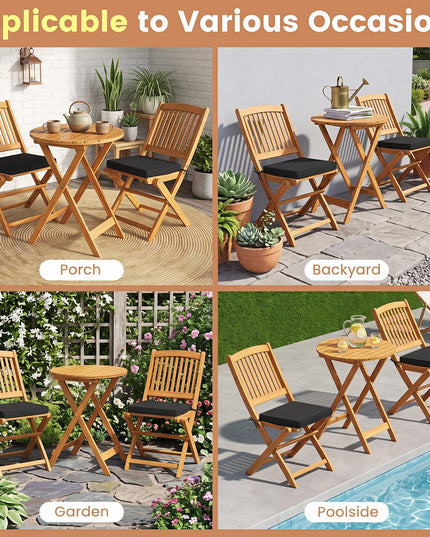 GIANTEX 3 Pieces Acacia Wood Bistro Set Outdoor Folding Table & Chairs