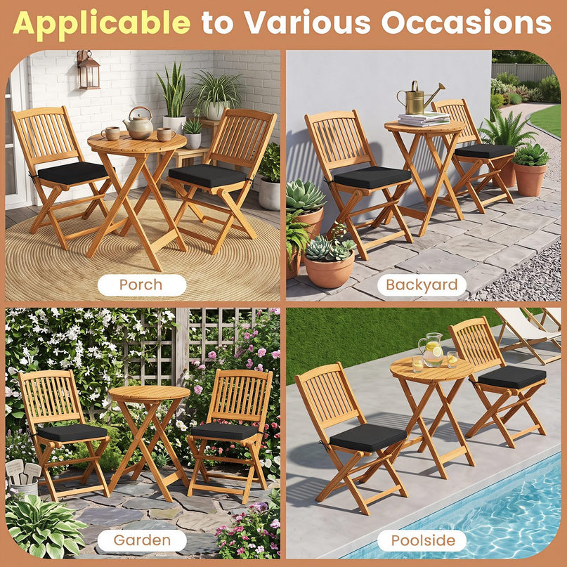 GIANTEX 3 Pieces Acacia Wood Bistro Set Outdoor Folding Table & Chairs