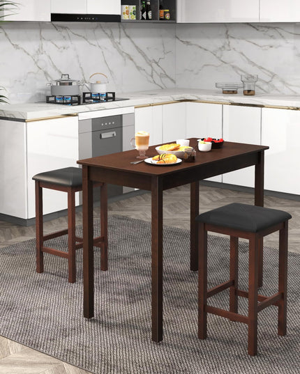Giantex Dining Table Set for 2, Counter Height Dining Table Set with 2 Bar Stools, Wood Legs, Dinette Table Set