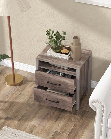 Giantex Farmhouse Nightstand, Rustic Wood Bedside Table