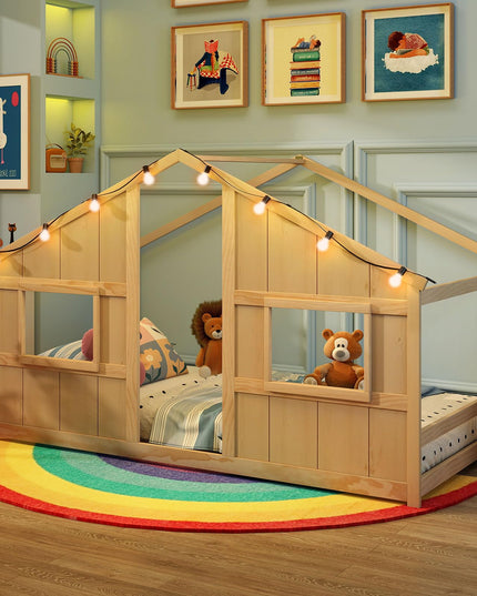 Giantex Twin Kids House Bed with Light Bulbs