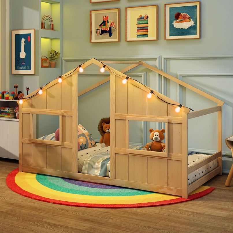Giantex Twin Kids House Bed with Light Bulbs