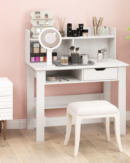 Giantex White Computer Desk with Hutch, Home Office Desk with Power Outlets, USB Ports