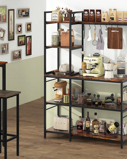 Giantex Bakers Rack with Power Outlets, 5-Tier Coffee Bar Table Organizer w/ 10 S-Shaped Hooks, 63" Large Microwave Stand