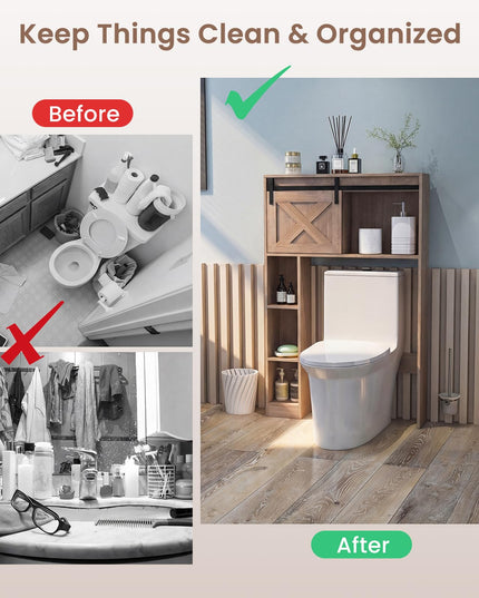 Giantex Over The Toilet Storage Cabinet - Freestanding Bathroom Organizer with Sliding Barn Door & Storage Shelves