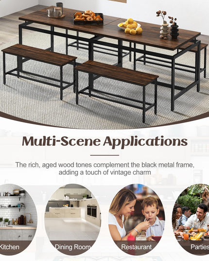 Giantex Kitchen Table Chairs Set of 3 - Dining Table Set for 4 with 2 Benches