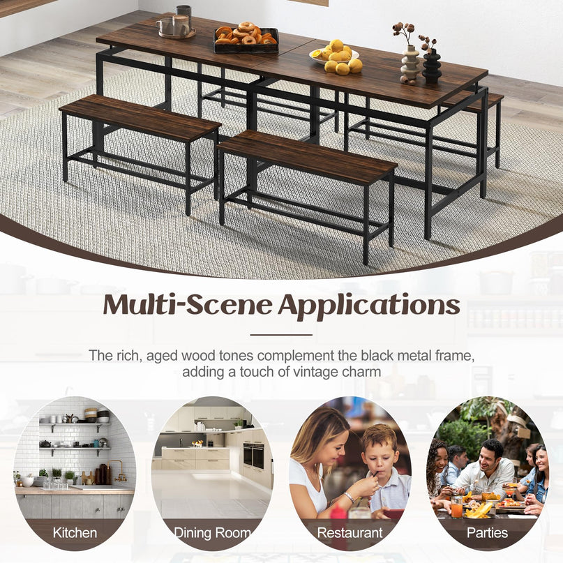 Giantex Kitchen Table Chairs Set of 3 - Dining Table Set for 4 with 2 Benches