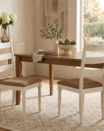 GIANTEX Farmhouse Ladder Back Kitchen Chairs | Upholstered Dining Room Chair w/Soft Padded Seat & Ergonomic Backrest