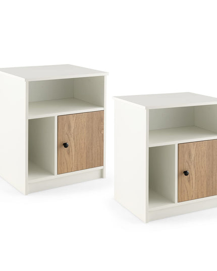 Giantex White Nightstand Set of 2, 25" Tall End Side Table with 1 Door & 2 Open Shelves