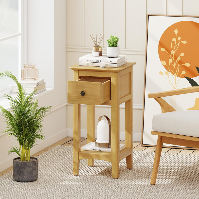 Giantex 23.5" H Side Table w/Open Storage Shelf & Solid Wood Frame No Assembly Needed