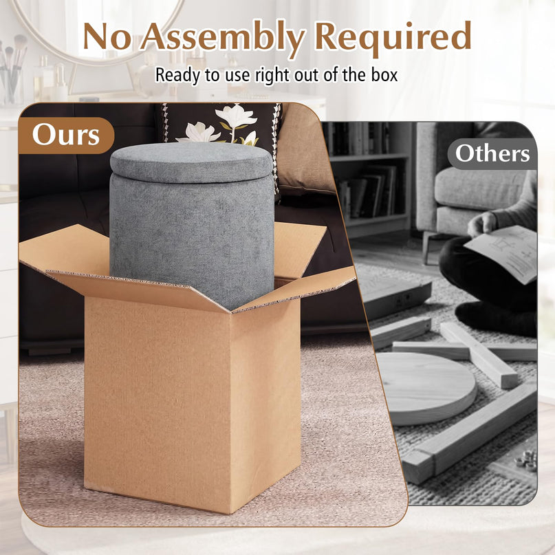 Giantex Round Ottoman with Storage Chenille Fabric Vanity Stool