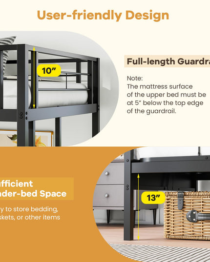 Giantex Twin Over Futon Bunk Bed, Metal Bunk Bed with Futon