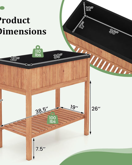 Jardinière surélevée en bois Giantex avec support pour plantes et doublure noire (40"x20"x39")