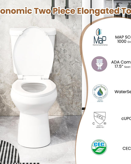 Giantex Two-Piece Elongated Toilet with 17.5" ADA Comfort Height Seat