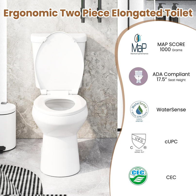 Giantex Two-Piece Elongated Toilet with 17.5" ADA Comfort Height Seat