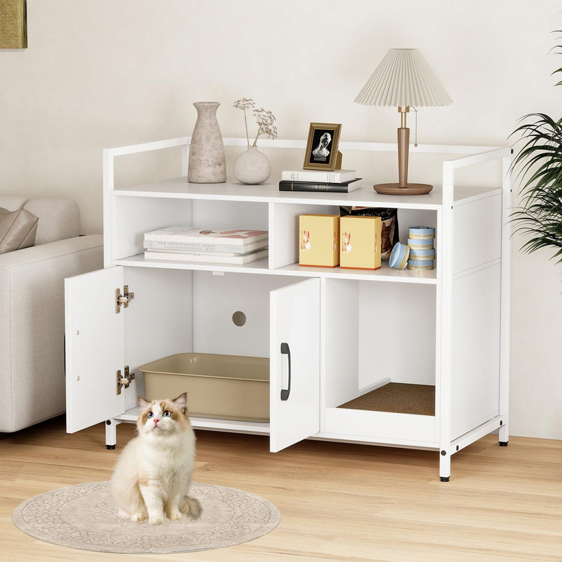 Giantex Cat Litter Box Enclosure Cat Washroom Hidden Furniture with Front Entry