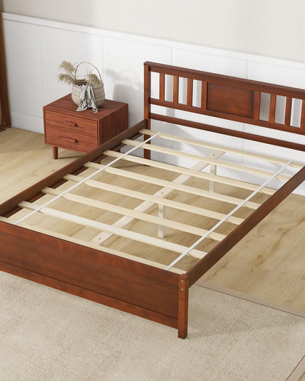 Giantex Solid Wood Platform Bed Frame, Mid Century Full Bed Frame with Headboard