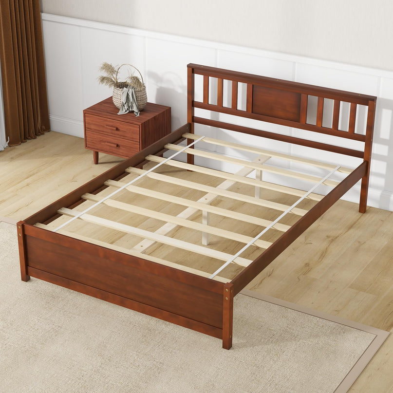 Giantex Solid Wood Platform Bed Frame, Mid Century Full Bed Frame with Headboard