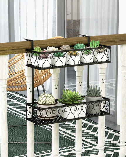 Giantex Balcoy Flower Pot Stand Rack w/ Adjustable Hooks & 2 Planter Baskets