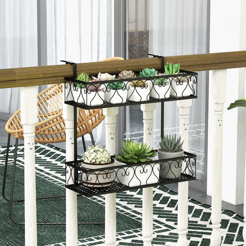 Giantex Balcoy Flower Pot Stand Rack w/ Adjustable Hooks & 2 Planter Baskets