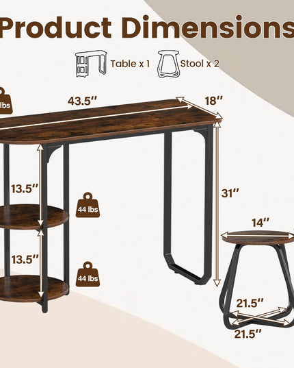 Giantex Ensemble Table de Salle à Manger 3 Pièces pour 2, Table de Cuisine Rectangulaire de 110,5 cm