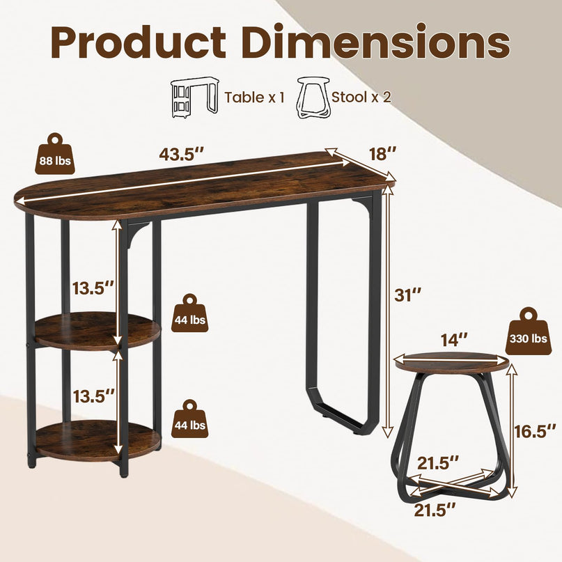Giantex Ensemble Table de Salle à Manger 3 Pièces pour 2, Table de Cuisine Rectangulaire de 110,5 cm