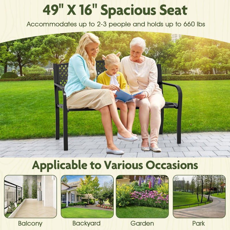 Giantex Metal Outdoor Bench with Mesh Pattern Backrest  Load 660Lbs