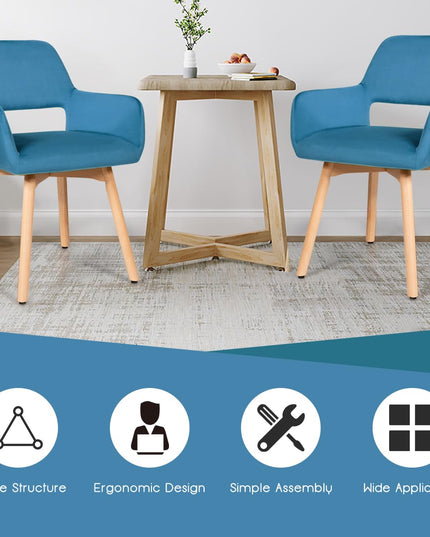 Set of 2 Velvet Dining Chairs, Modern Leisure Accent Living Room Chair w/Wood Legs, Non-Slip Foot Pads