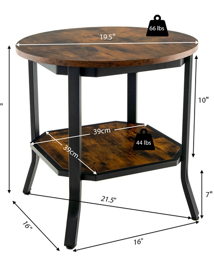 Giantex Round End Table, Industrial Nightstand w/Storage Shelf