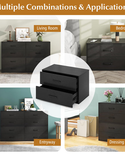 Giantex Stackable Drawers for Closet, 2-Drawer Short Dresser, Multi-Purpose Storage Cube with Anti-Scratch Pads(1/2, Black)