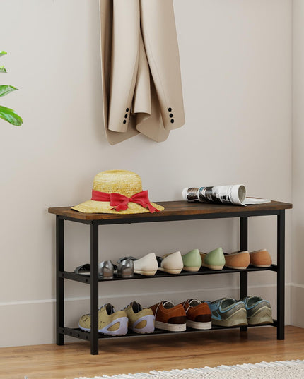 Banc de rangement pour chaussures Giantex de 32" L avec étagères à lattes métalliques et siège