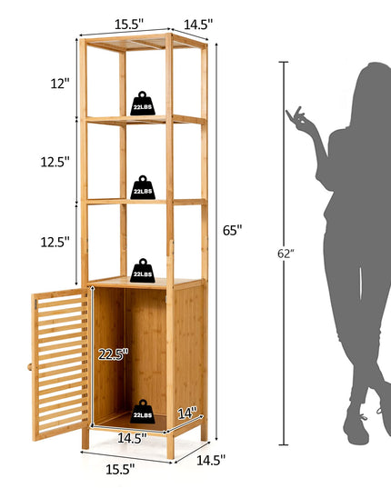 3-Tier Slim Shelving Unit with Shutter Door & Anti-Toppling Device
